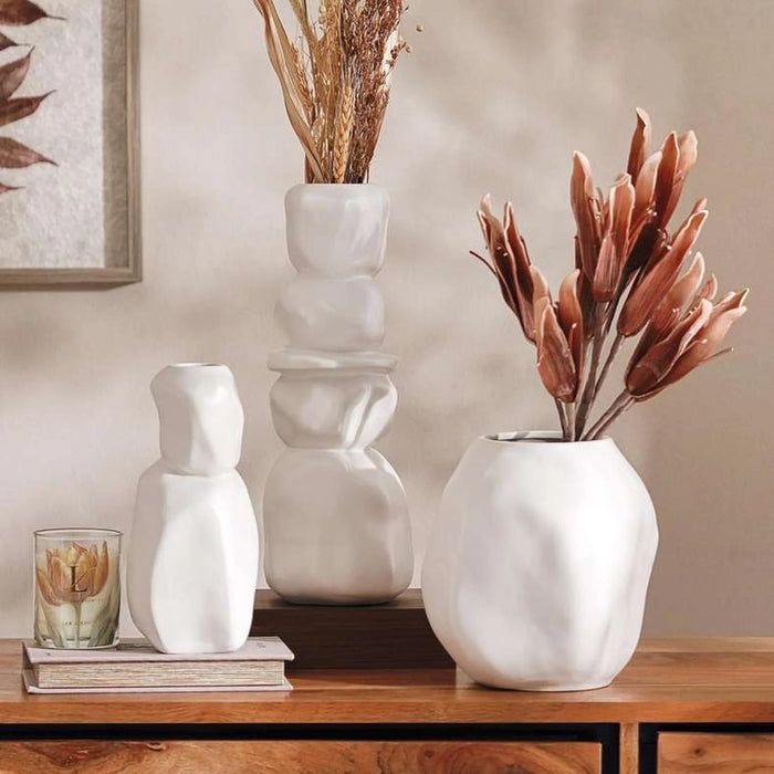 Amirah Irregular Shaped Stoneware Vase 13.2X12.5X35Cm - White