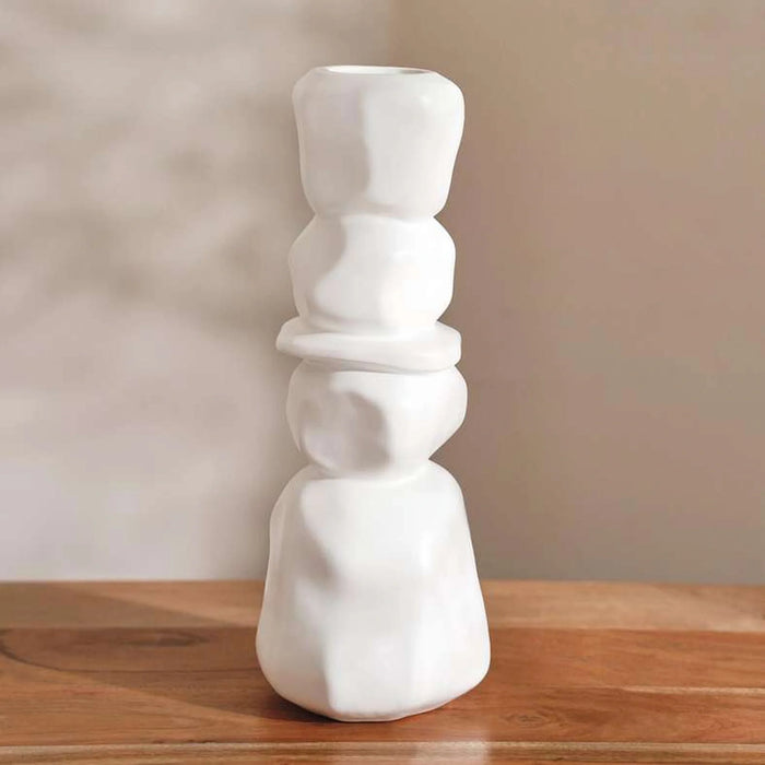 Amirah Irregular Shaped Stoneware Vase 13.2X12.5X35Cm - White
