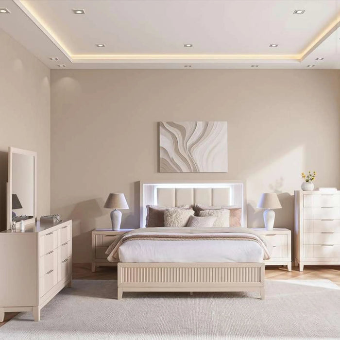 Amirel King Bed With Led Light - 180X200Cm - Off White