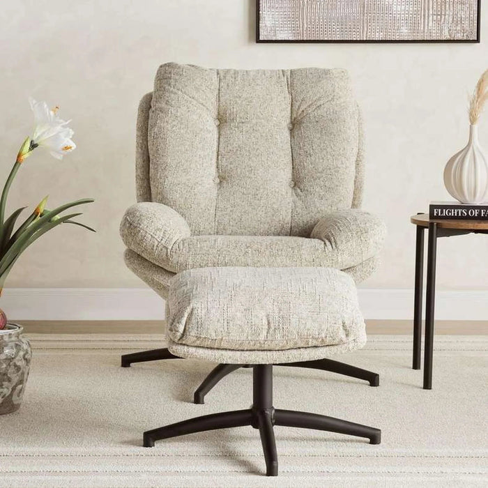 Amore Accent Chair With Ottoman - Beige Pan Home