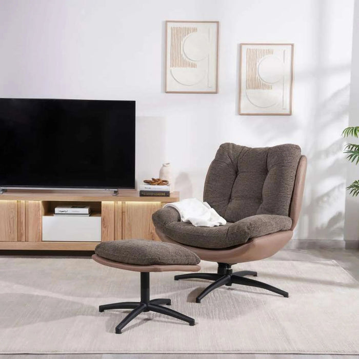 Amore Accent Chair With Ottoman - Dark Brown Pan Home
