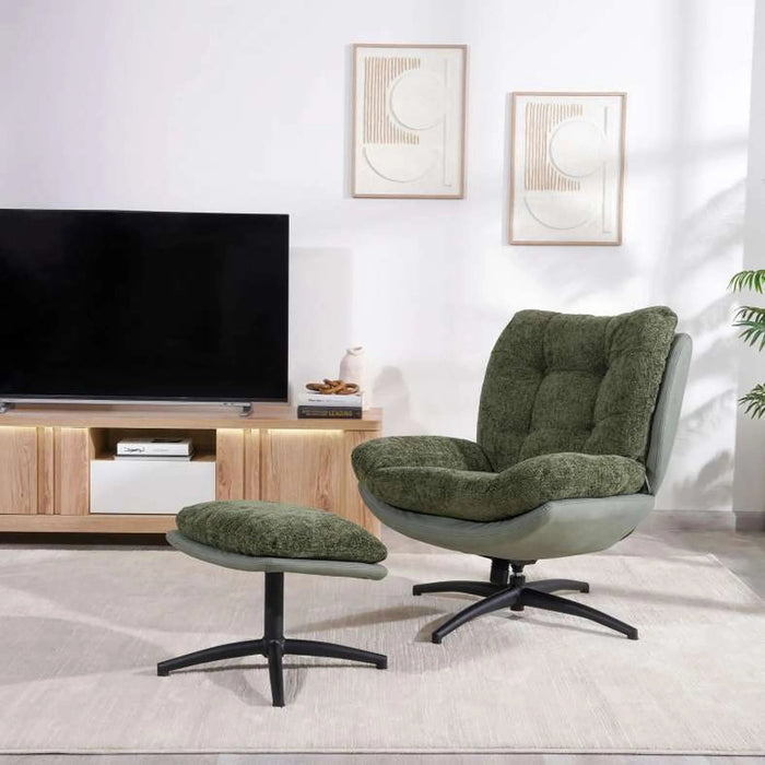 Amore Accent Chair With Ottoman - Green Pan Home