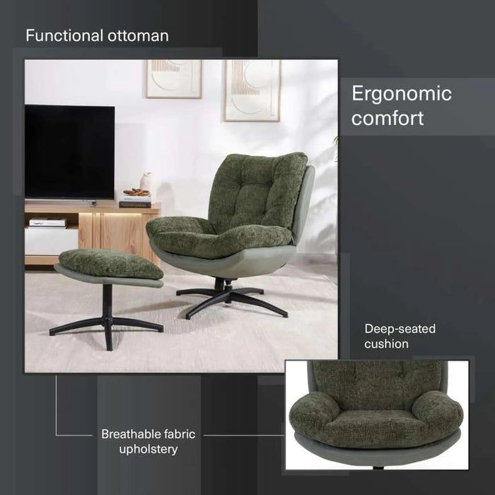 Amore Accent Chair With Ottoman - Green Pan Home