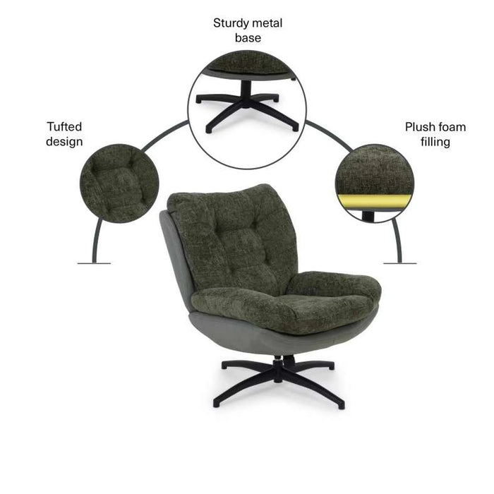 Amore Accent Chair With Ottoman - Green Pan Home