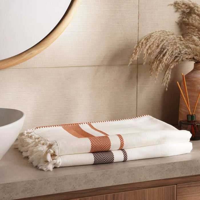 Anatolian Hammam Stripe Border Towel- 90X180- Anthracite