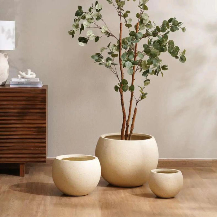 Andro Polyresin Planter Dia27X20Cm - Cream Pan Home