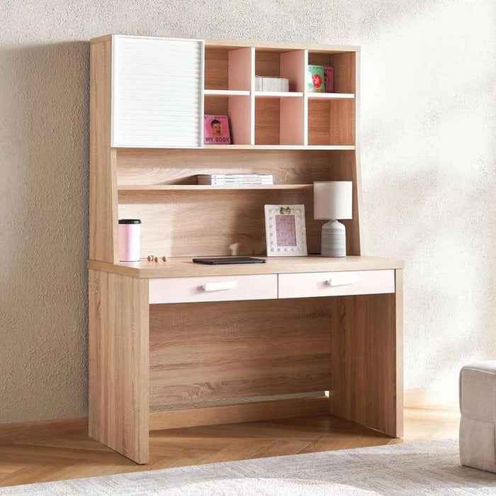 Angel Kids Study Desk And Desk Unit - Pink And Oak