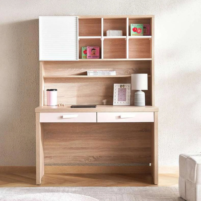 Angel Kids Study Desk And Desk Unit - Pink And Oak