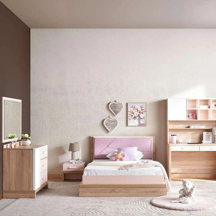 Angel Kids Study Desk And Desk Unit - Pink And Oak