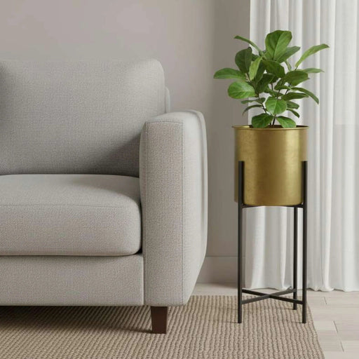 Anise Metal Antique Planter With Stand 24X24X61Cm - Brass Pan Home