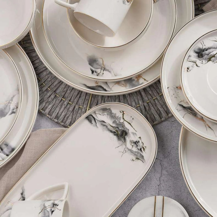Aolani 32-Piece New Bone China Dinner Set -White & Grey