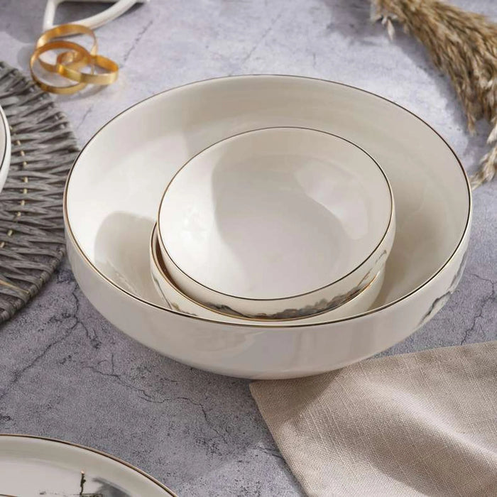 Aolani 32-Piece New Bone China Dinner Set -White & Grey