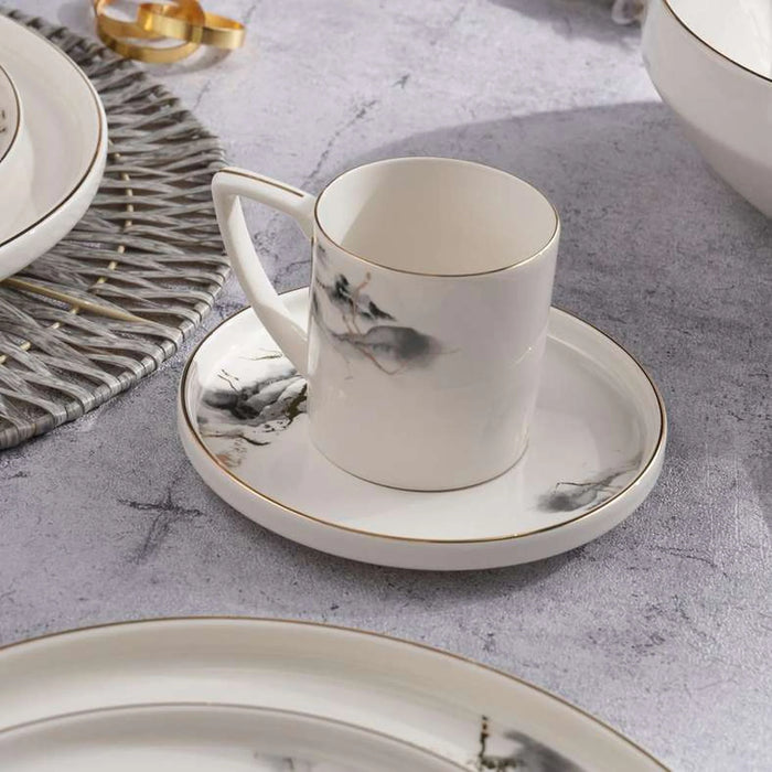 Aolani 32-Piece New Bone China Dinner Set -White & Grey