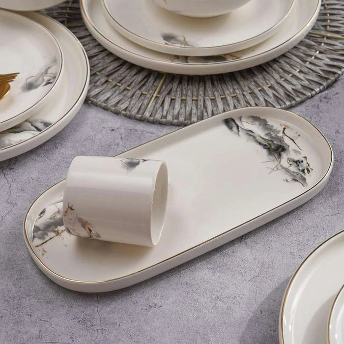 Aolani 32-Piece New Bone China Dinner Set -White & Grey