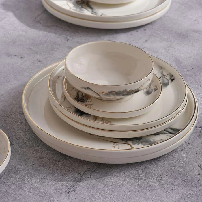 Aolani 32-Piece New Bone China Dinner Set -White & Grey