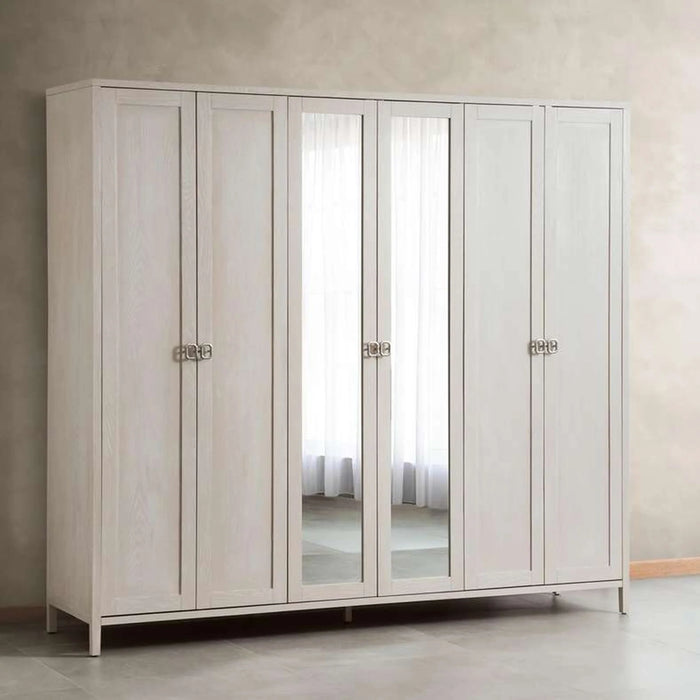 Arceline 6 Doors Wardrobe With Mirror - Light Grey