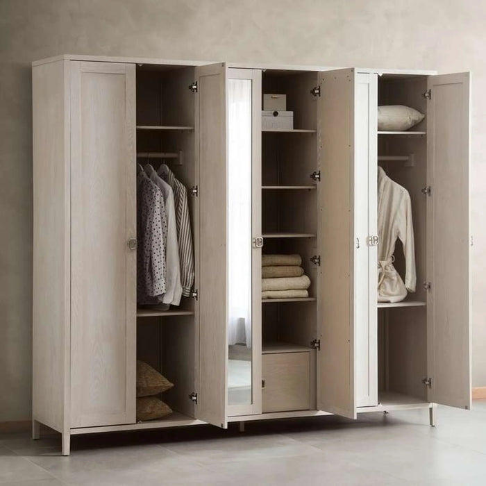 Arceline 6 Doors Wardrobe With Mirror - Light Grey