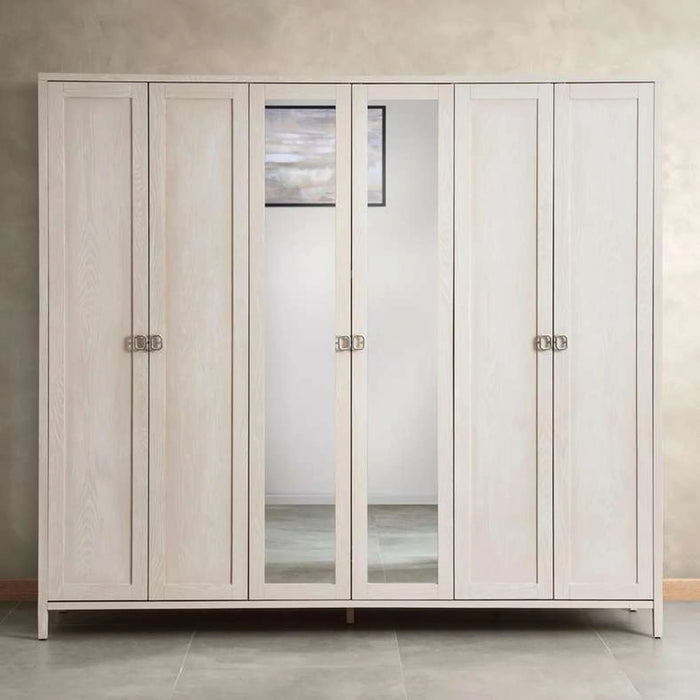 Arceline 6 Doors Wardrobe With Mirror - Light Grey