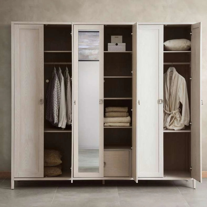 Arceline 6 Doors Wardrobe With Mirror - Light Grey