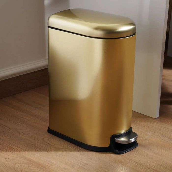 Arch Fingerprint Resistant Metal Pedal Bin 31.5X18.5X39Cm 10L - Gold Pan Home
