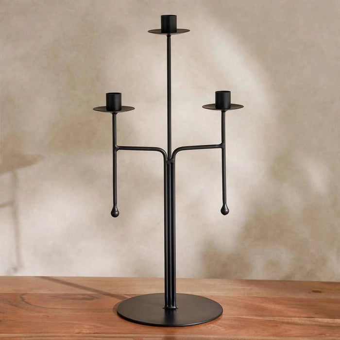 Areg Metal Three Taper Candle Holder 16.5X23X45.5Cm- Black