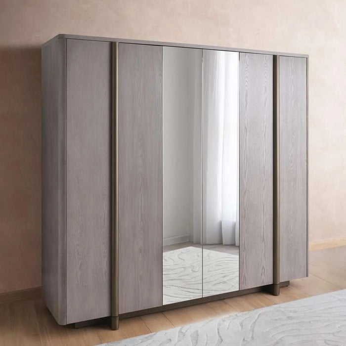Arelis 6 Door Wardrobe With Mirror - Light Brown