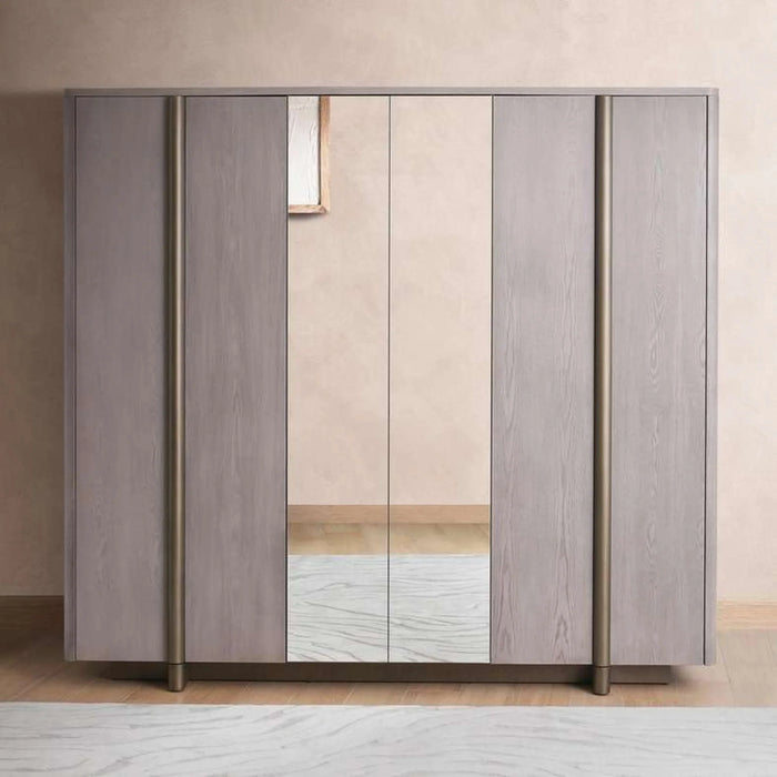 Arelis 6 Door Wardrobe With Mirror - Light Brown