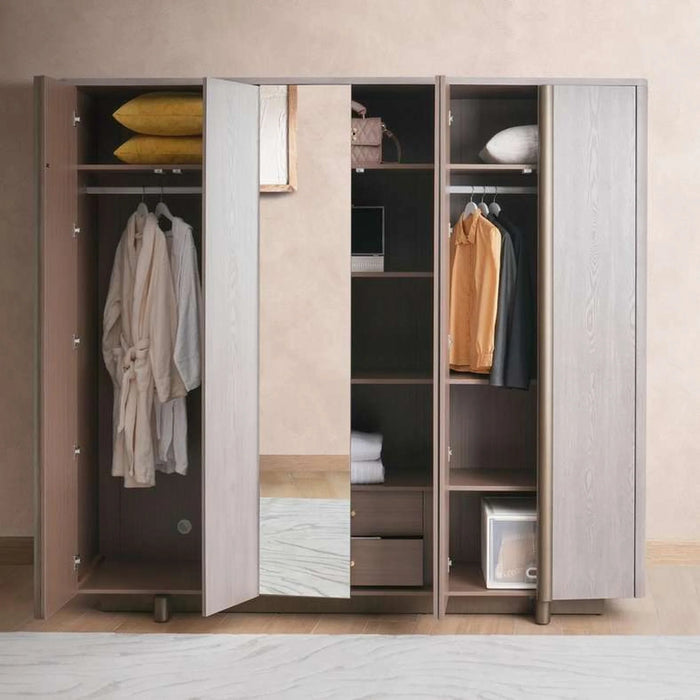 Arelis 6 Door Wardrobe With Mirror - Light Brown