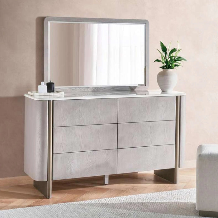 Arelis 6-Drawer Dresser With Mirror - Light Brown Pan Home