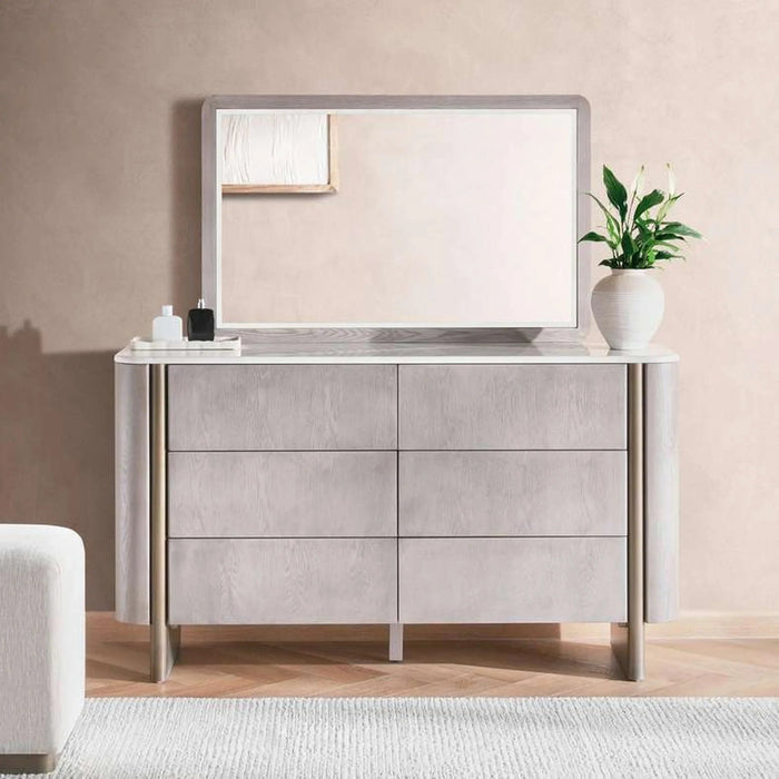 Arelis 6-Drawer Dresser With Mirror - Light Brown Pan Home