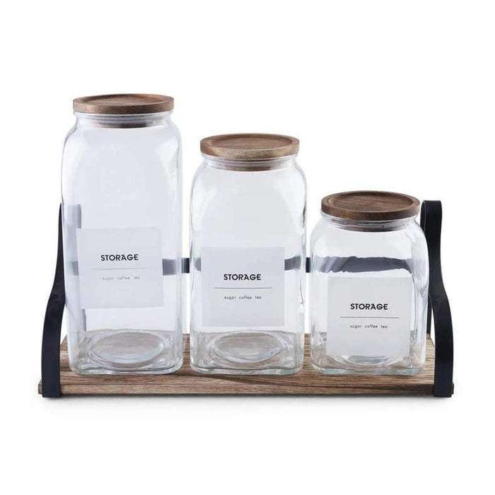 Arelle 3-Piece Glass Canister With Stand - Clear