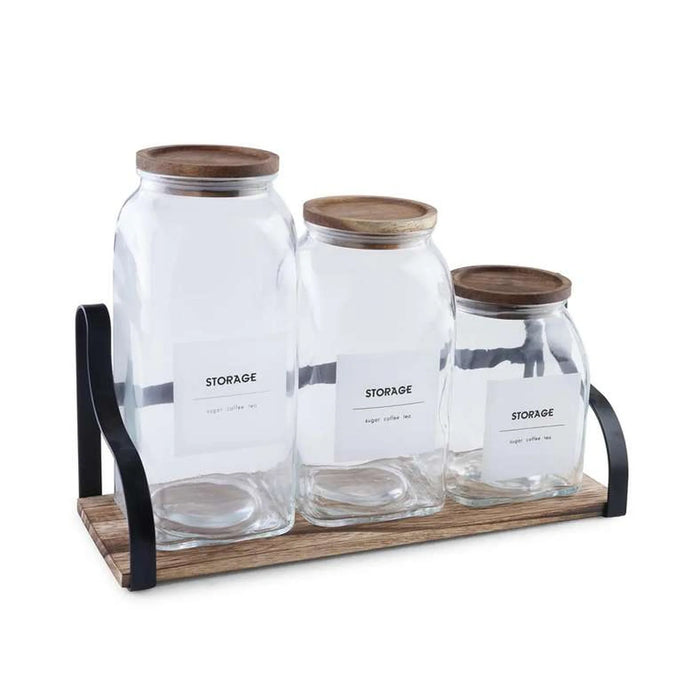 Arelle 3-Piece Glass Canister With Stand - Clear