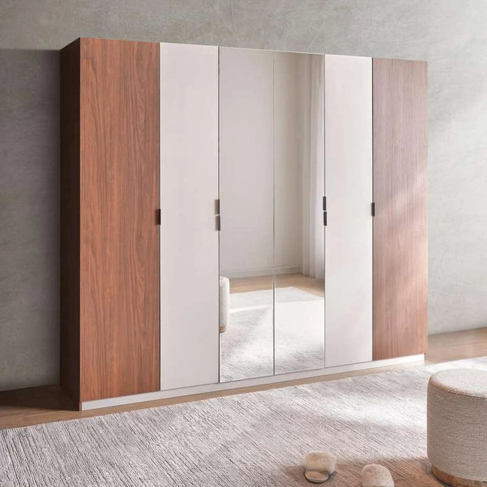 Aria 6 Door Wardrobe With Mirror - Grey