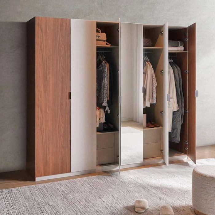 Aria 6 Door Wardrobe With Mirror - Grey