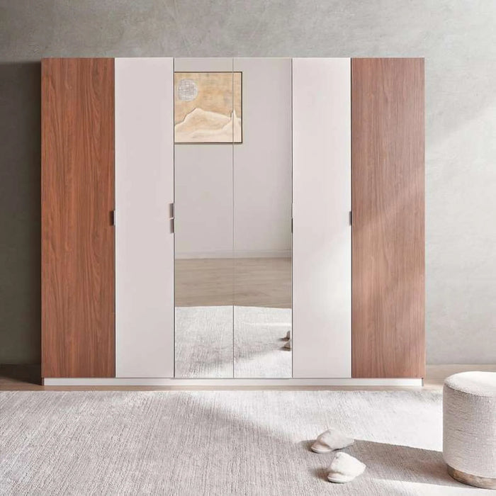 Aria 6 Door Wardrobe With Mirror - Grey