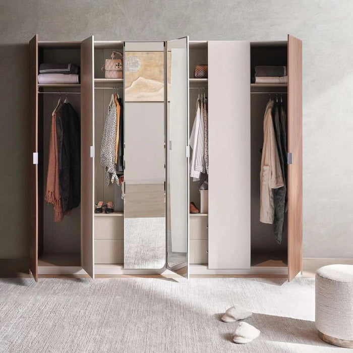 Aria 6 Door Wardrobe With Mirror - Grey