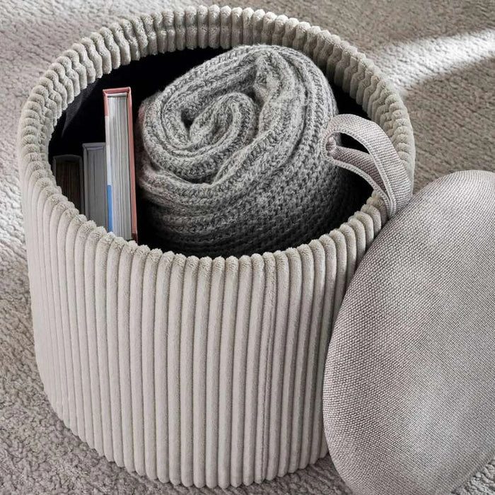 Arianna Ribbed Pouf With Storage 31X31X32Cm - Beige
