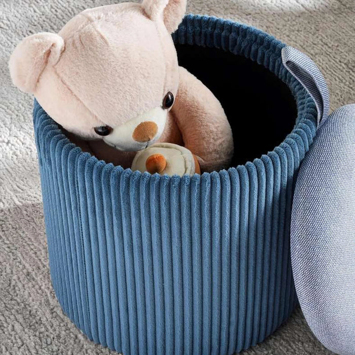 Arianna Ribbed Pouf With Storage 31X31X32Cm - Blue