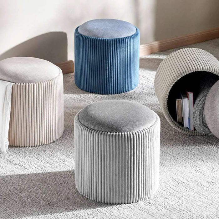 Arianna Ribbed Pouf With Storage 31X31X32Cm - Blue