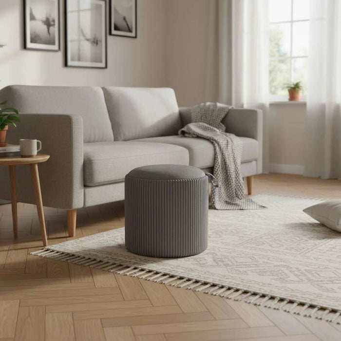 Arianna Ribbed Pouf With Storage 31X31X32Cm - Grey