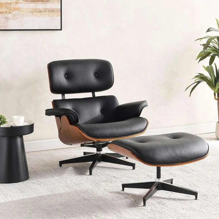 Ariste Lounge Chair With Ottoman - Walnut & Black