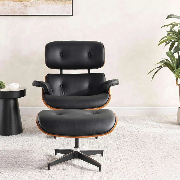 Ariste Lounge Chair With Ottoman - Walnut & Black