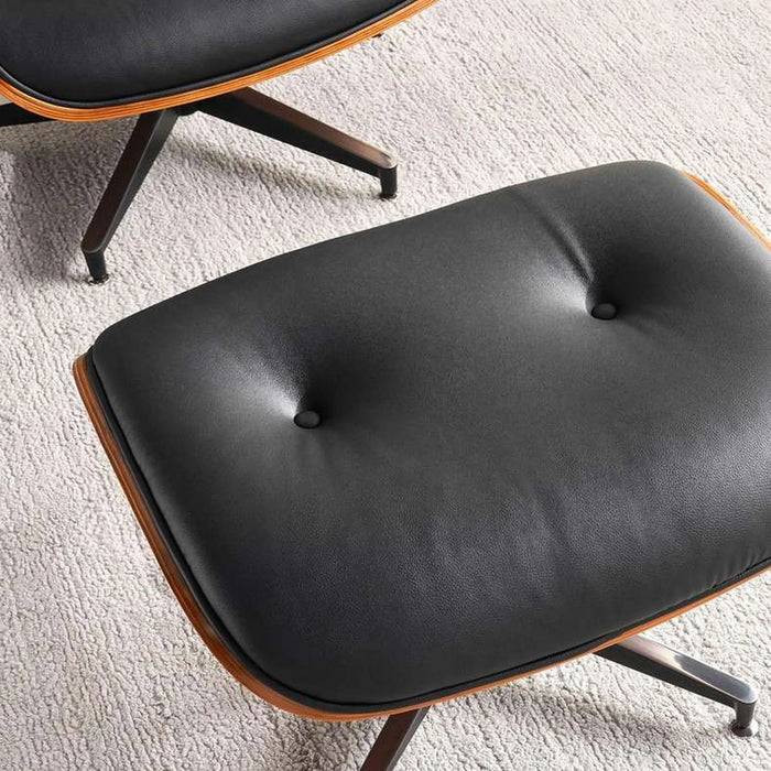 Ariste Lounge Chair With Ottoman - Walnut & Black