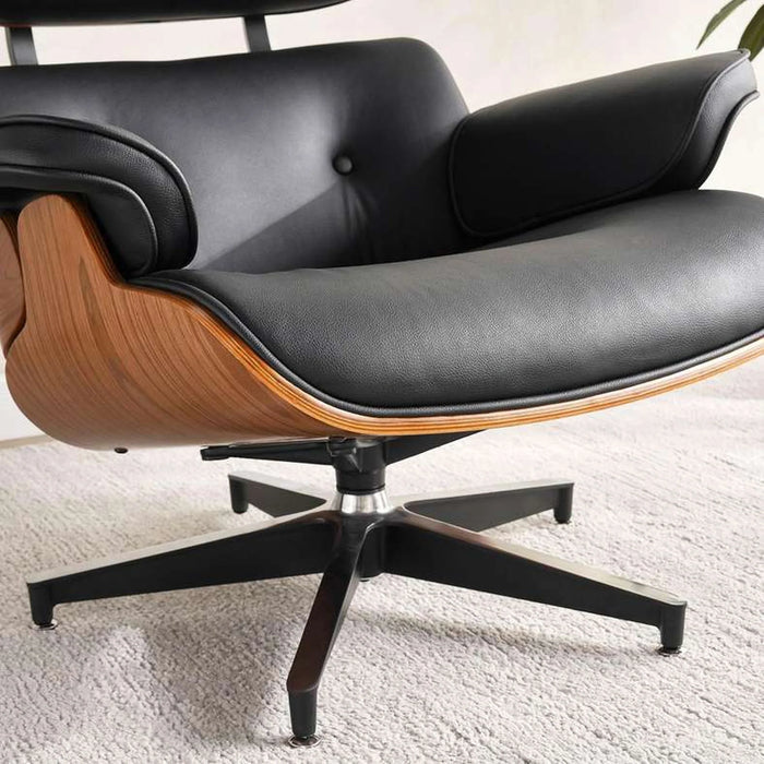 Ariste Lounge Chair With Ottoman - Walnut & Black