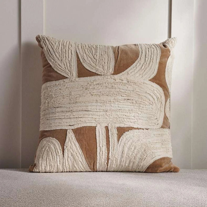 Arizona Geo Velvet Embroidery Down Alternative Filled Cushion 50X50 Cm - Beige