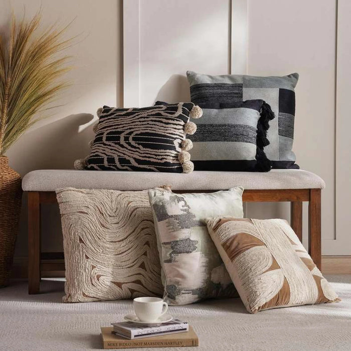 Arizona Geo Velvet Embroidery Down Alternative Filled Cushion 50X50 Cm - Beige