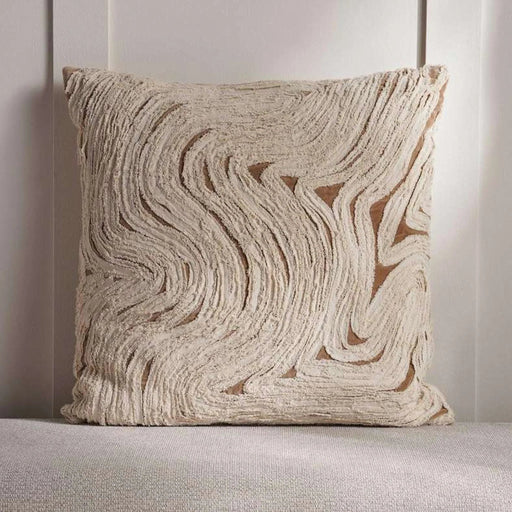 Arizona Waves Velvet Embroidery Down Alternative Filled Cushion 50X50 Cm - Beige Pan Home