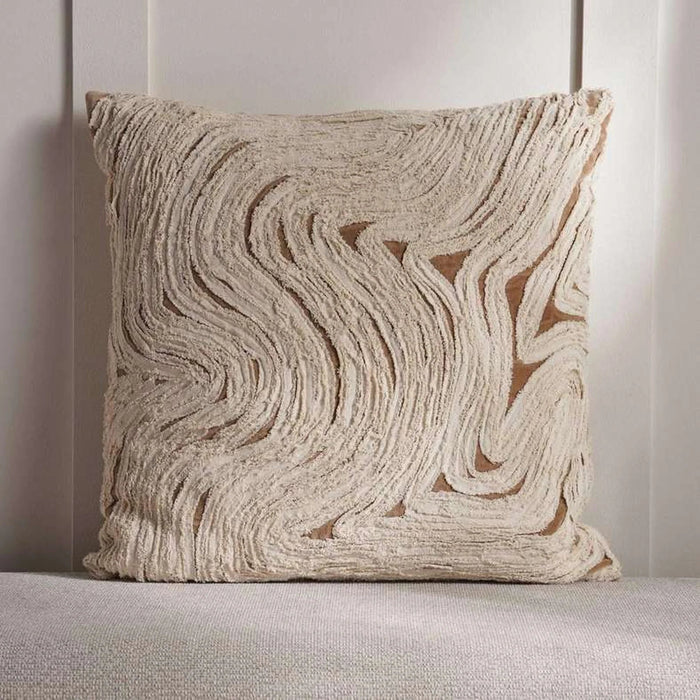 Arizona Waves Velvet Embroidery Down Alternative Filled Cushion 50X50 Cm - Beige Pan Home