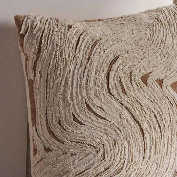 Arizona Waves Velvet Embroidery Down Alternative Filled Cushion 50X50 Cm - Beige Pan Home