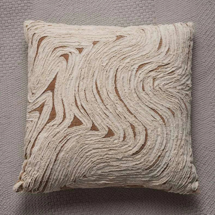 Arizona Waves Velvet Embroidery Down Alternative Filled Cushion 50X50 Cm - Beige Pan Home